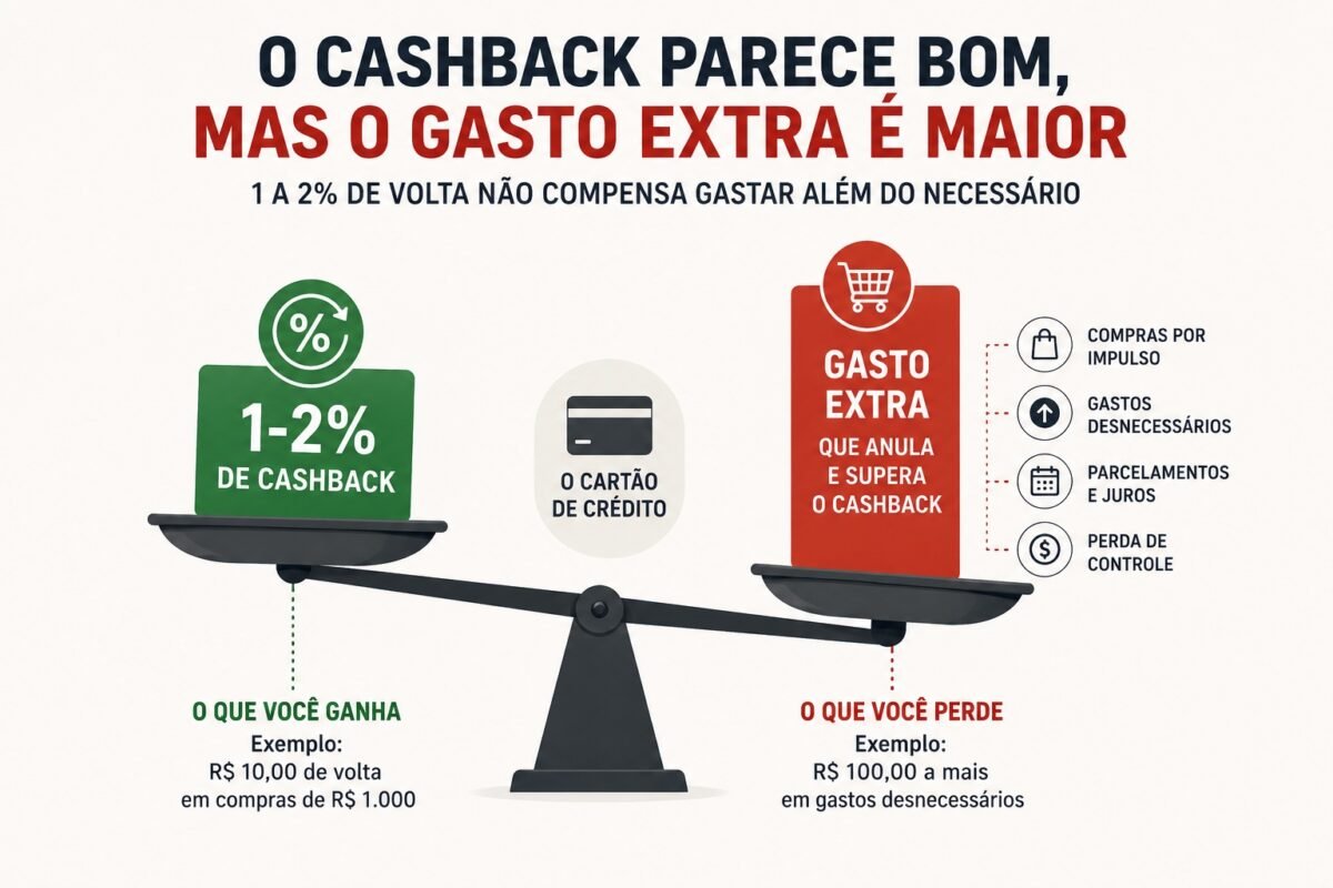 Cashback de 1 a 2 por cento comparado ao gasto extra causado pelo uso do cartão
