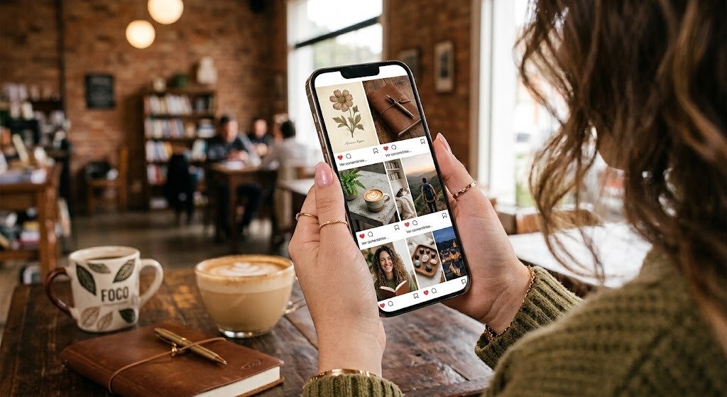 comprar para não ficar para trás: mulher comparando a vida nas redes sociais pelo celular