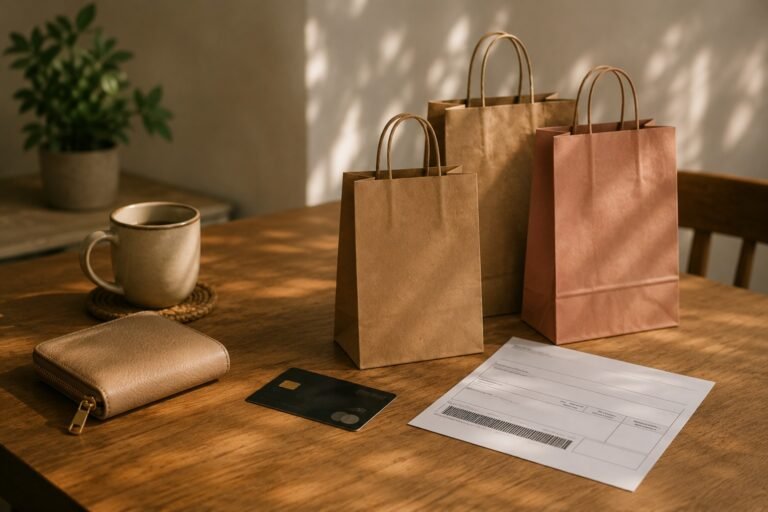 sacolas de compra e boleto na mesa: o custo real de comprar para não ficar para trás