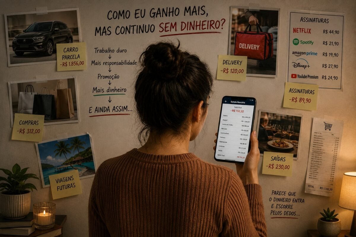 Pessoa percebendo a inflação de estilo de vida ao analisar os gastos