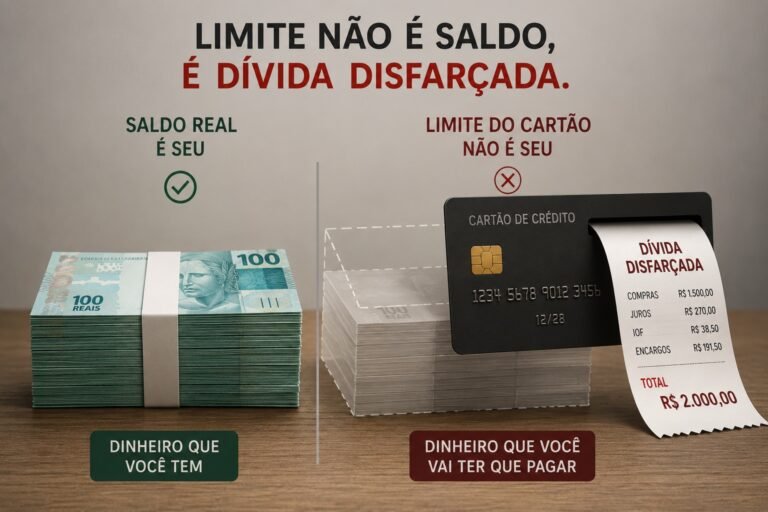 Limite do cartão de crédito não é dinheiro — ilustração sobre dívida disfarçada