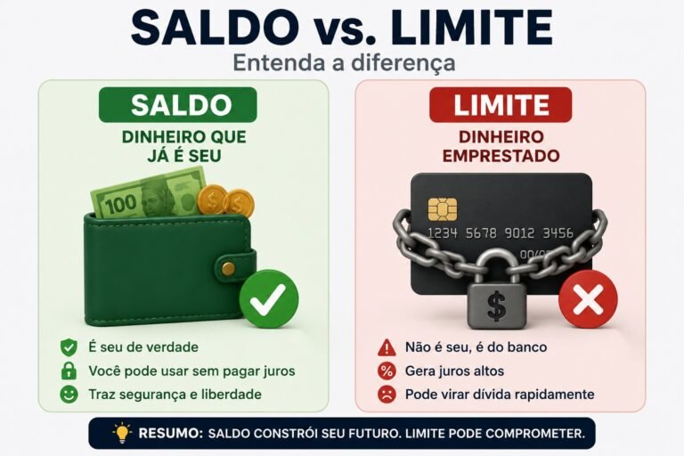 Diferença entre saldo da conta e limite do cartão de crédito