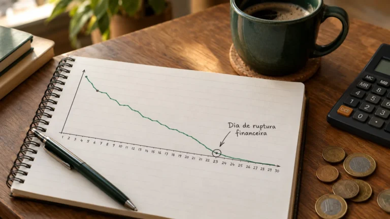 gráfico mostrando o dia de ruptura financeira ao longo do mês
