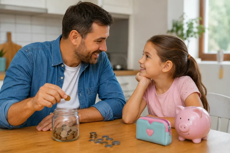 pai ensinando educação financeira e mesada para os filhos