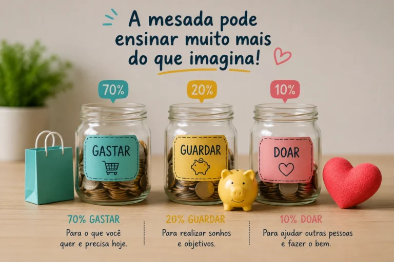 divisão da mesada entre gastar guardar e doar
