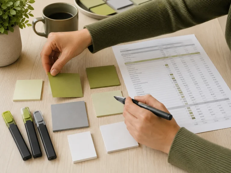 categorizar gastos do extrato bancário com post-its coloridos e planilha