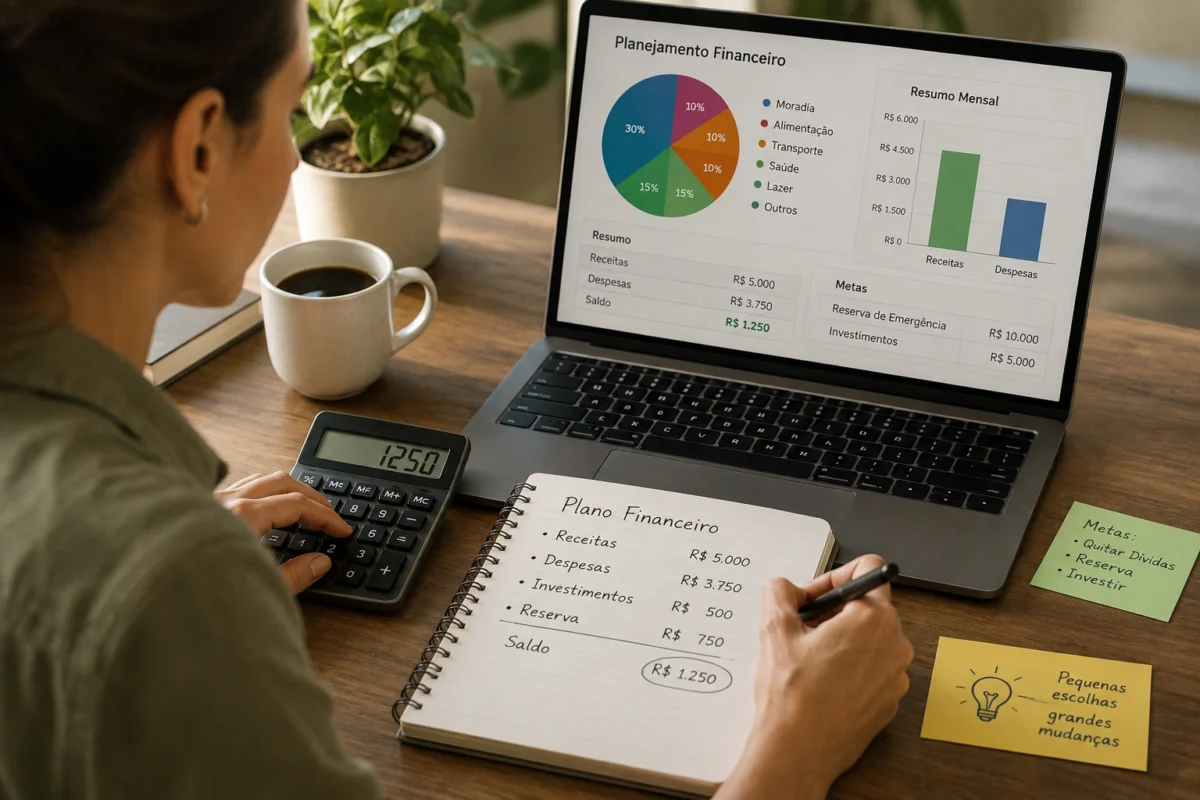 Dashboard de planejamento financeiro mostrando quanto gastar em cada categoria