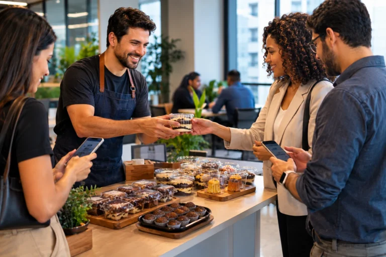 Colega vendendo doces e cupcakes para colegas de trabalho como fonte de renda extra