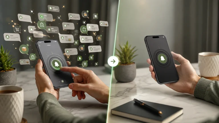 Pessoa resistindo a notificações de promoção no celular como parte da regra das 48 horas